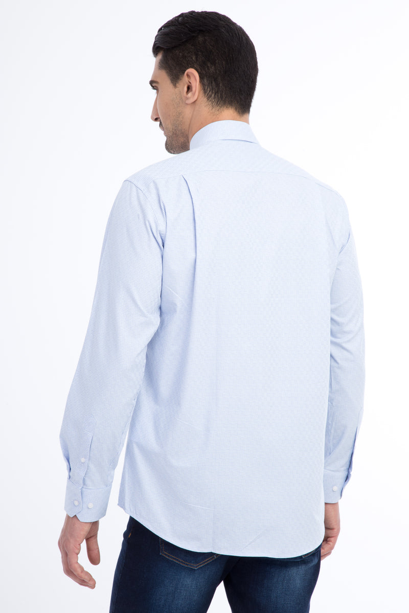 Açık Mavi Uzun Kol Regular Fit Desenli Pamuk Gömlek