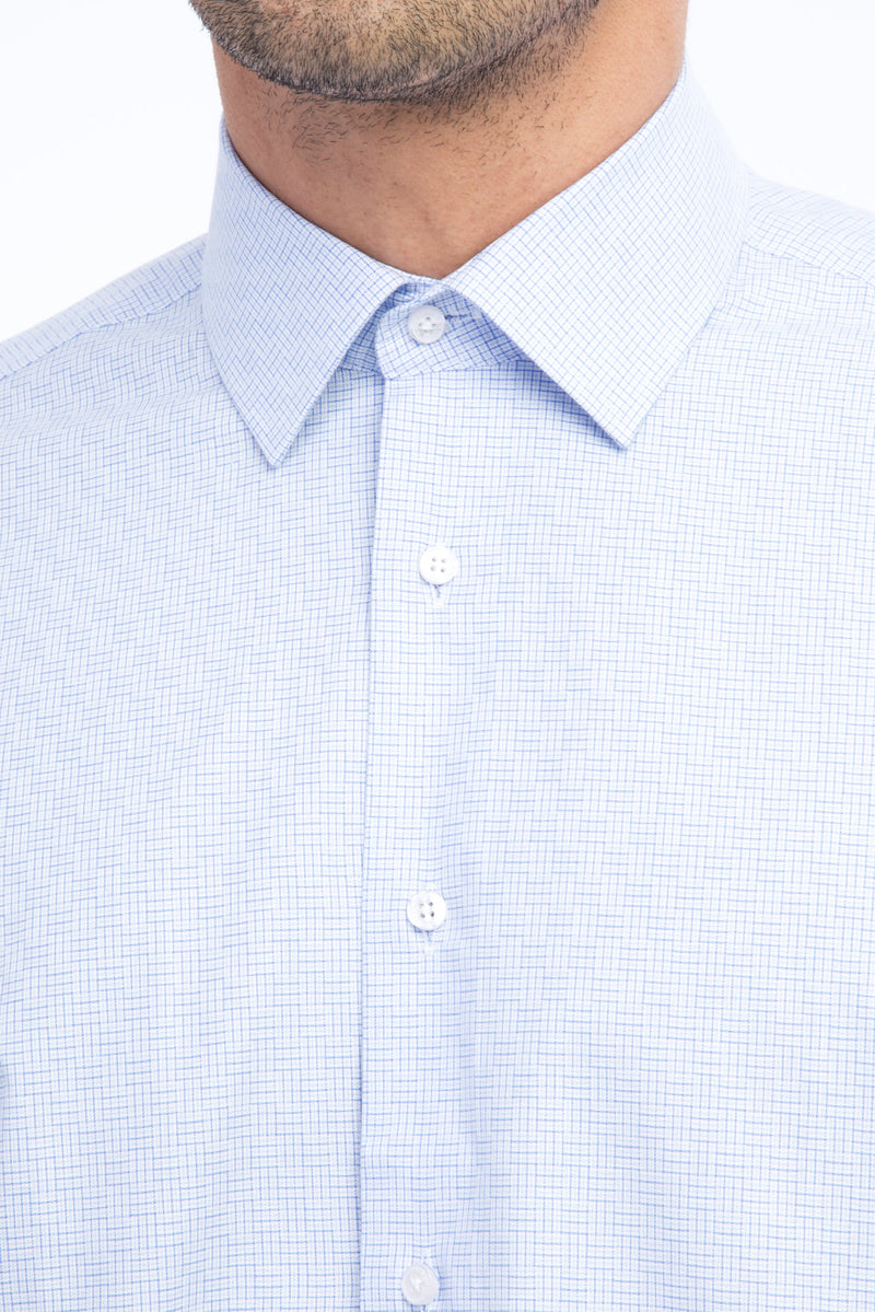 Açık Mavi Uzun Kol Regular Fit Desenli Pamuk Gömlek