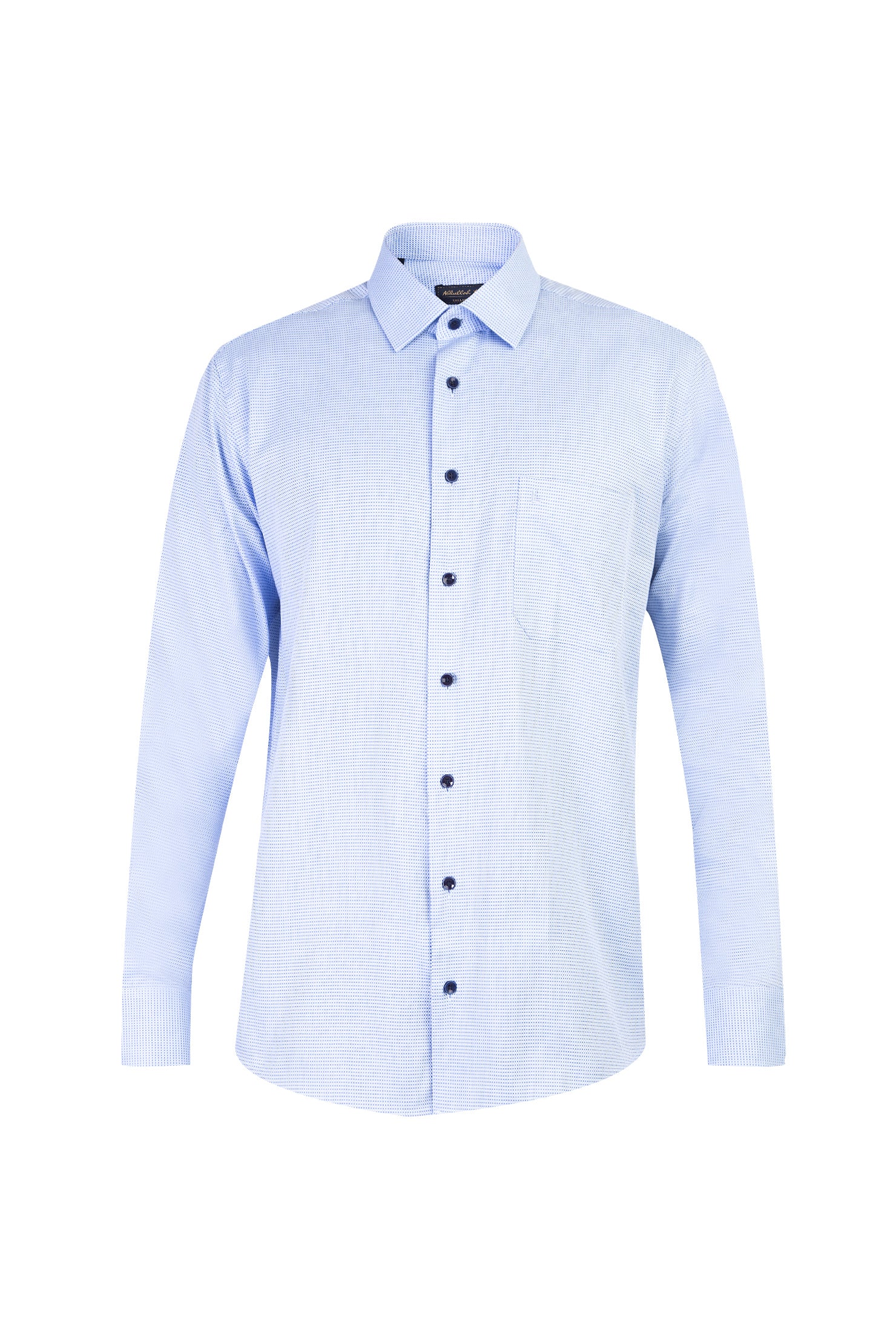 Açık Mavi AK KZ Desenli Pamuk Gömlek