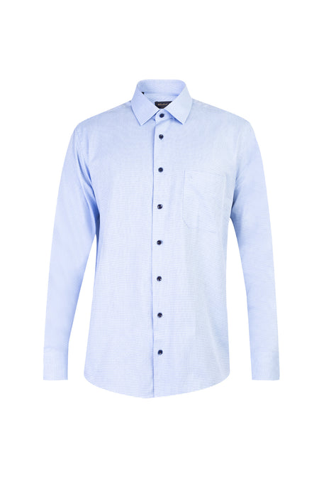 Açık Mavi AK KZ Desenli Pamuk Gömlek