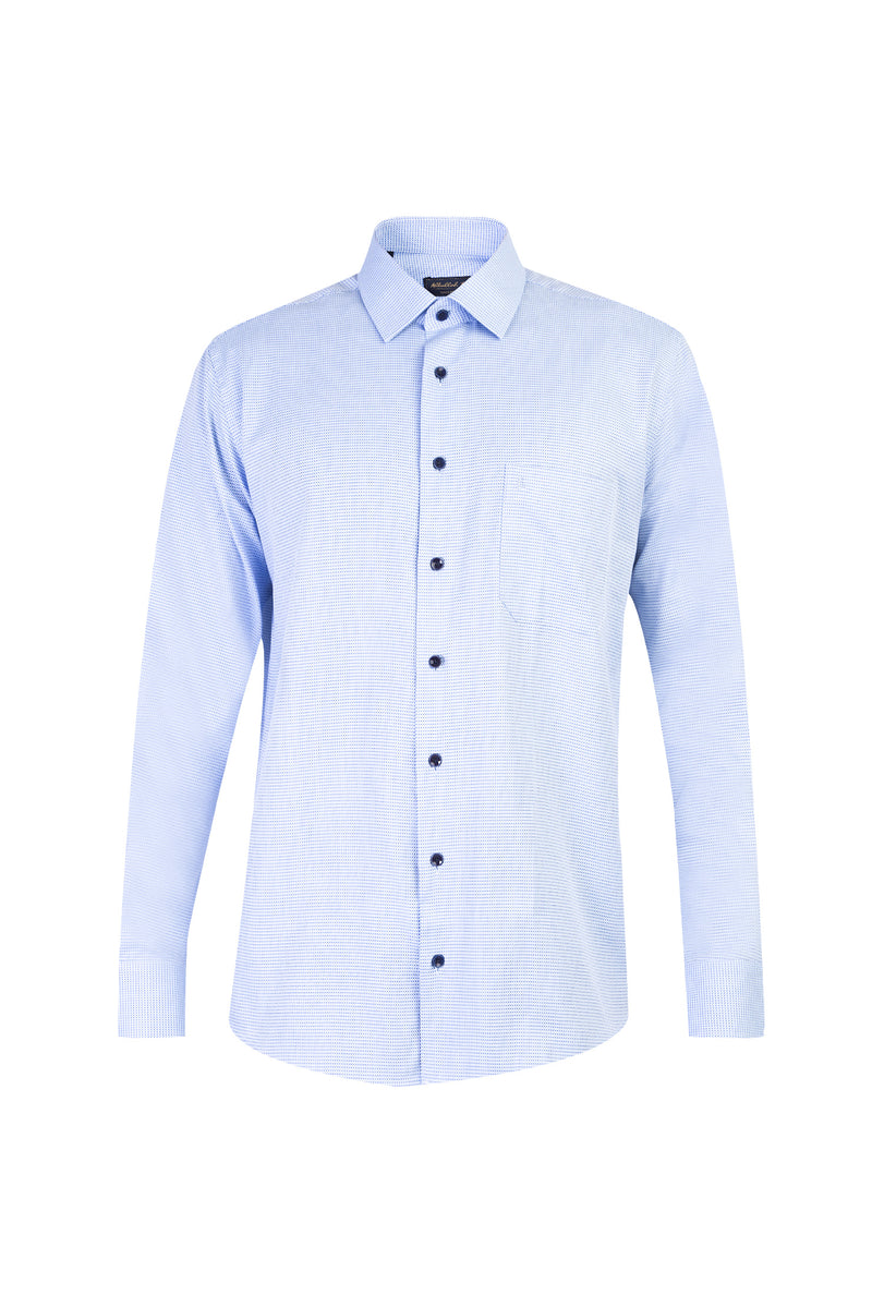 Açık Mavi AK KZ Desenli Pamuk Gömlek