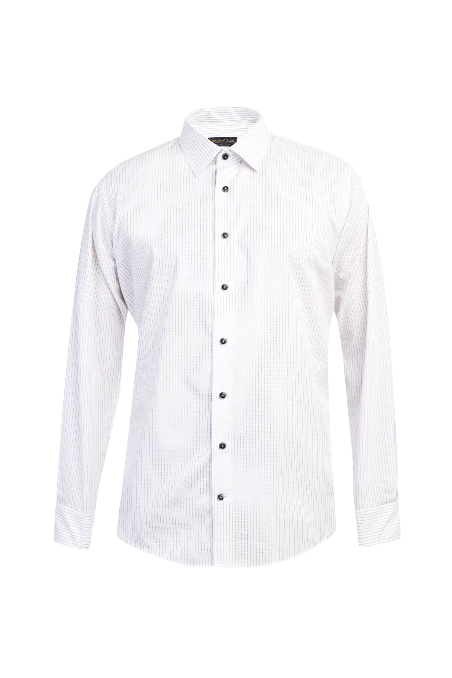 Beyaz Uzun Kol Regular Fit Çizgili Pamuk Gömlek