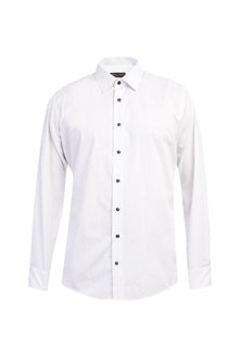 Beyaz Uzun Kol Regular Fit Çizgili Pamuk Gömlek