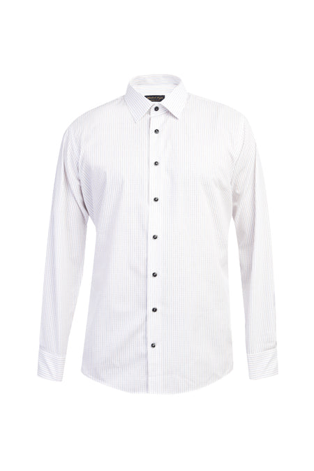 Beyaz Uzun Kol Regular Fit Çizgili Pamuk Gömlek