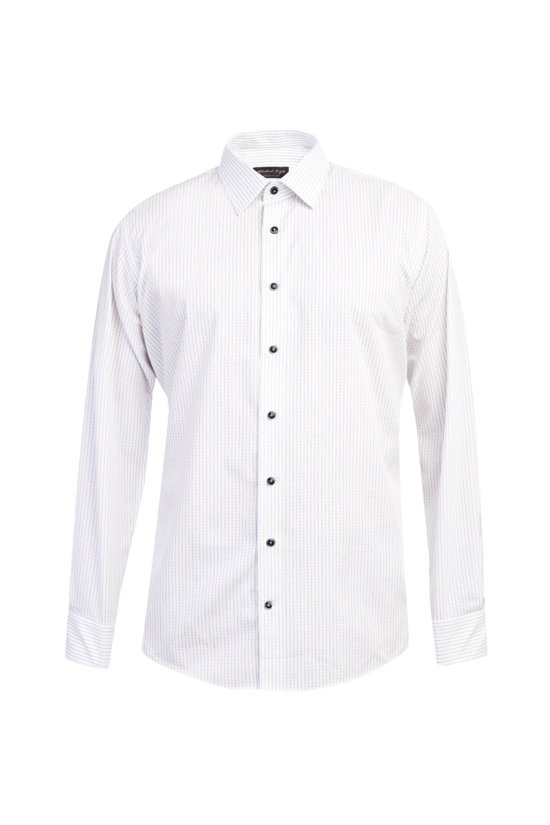 Beyaz Uzun Kol Regular Fit Çizgili Pamuk Gömlek