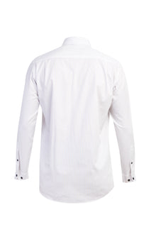 Beyaz Uzun Kol Regular Fit Çizgili Pamuk Gömlek