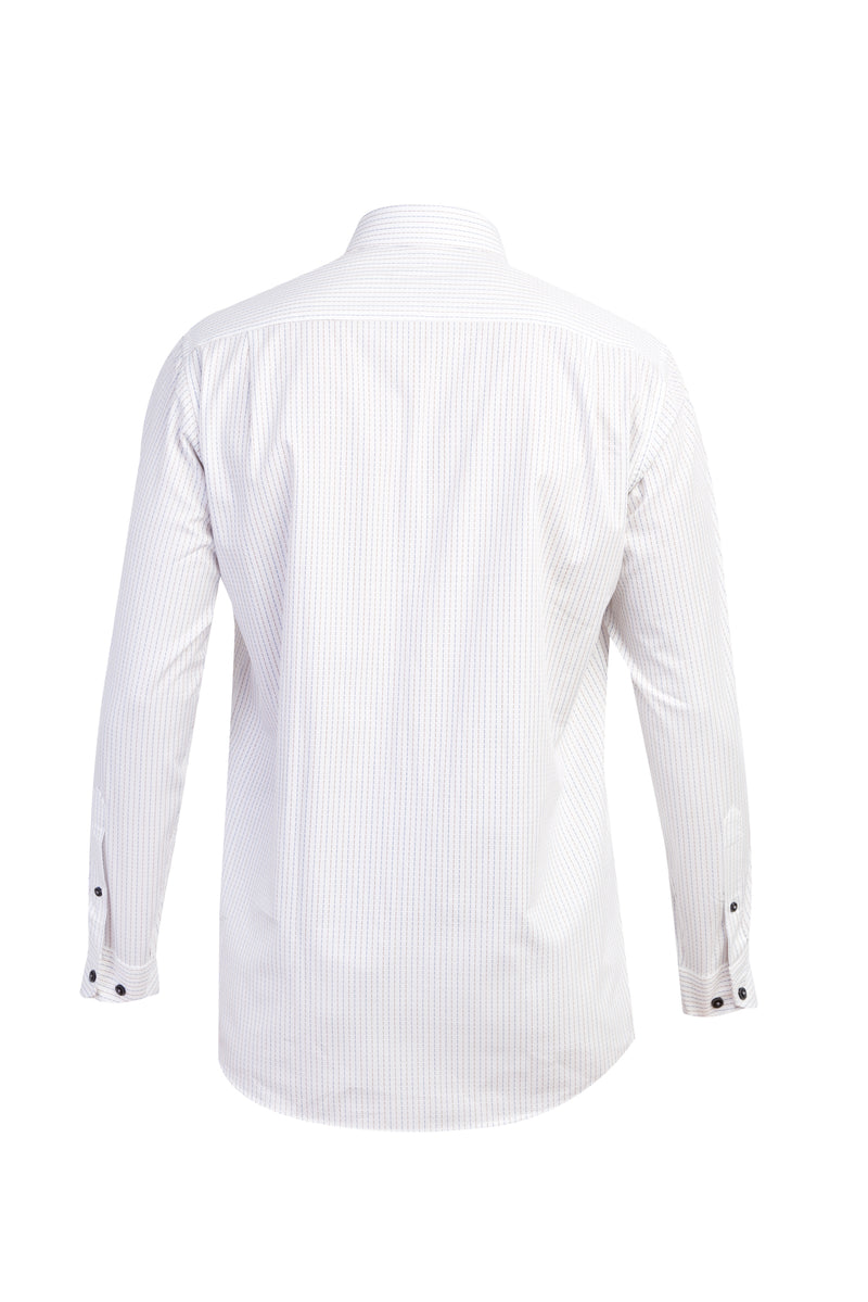 Beyaz Uzun Kol Regular Fit Çizgili Pamuk Gömlek