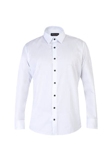 Beyaz Uzun Kol Çizgili Klasik Pamuk Gömlek