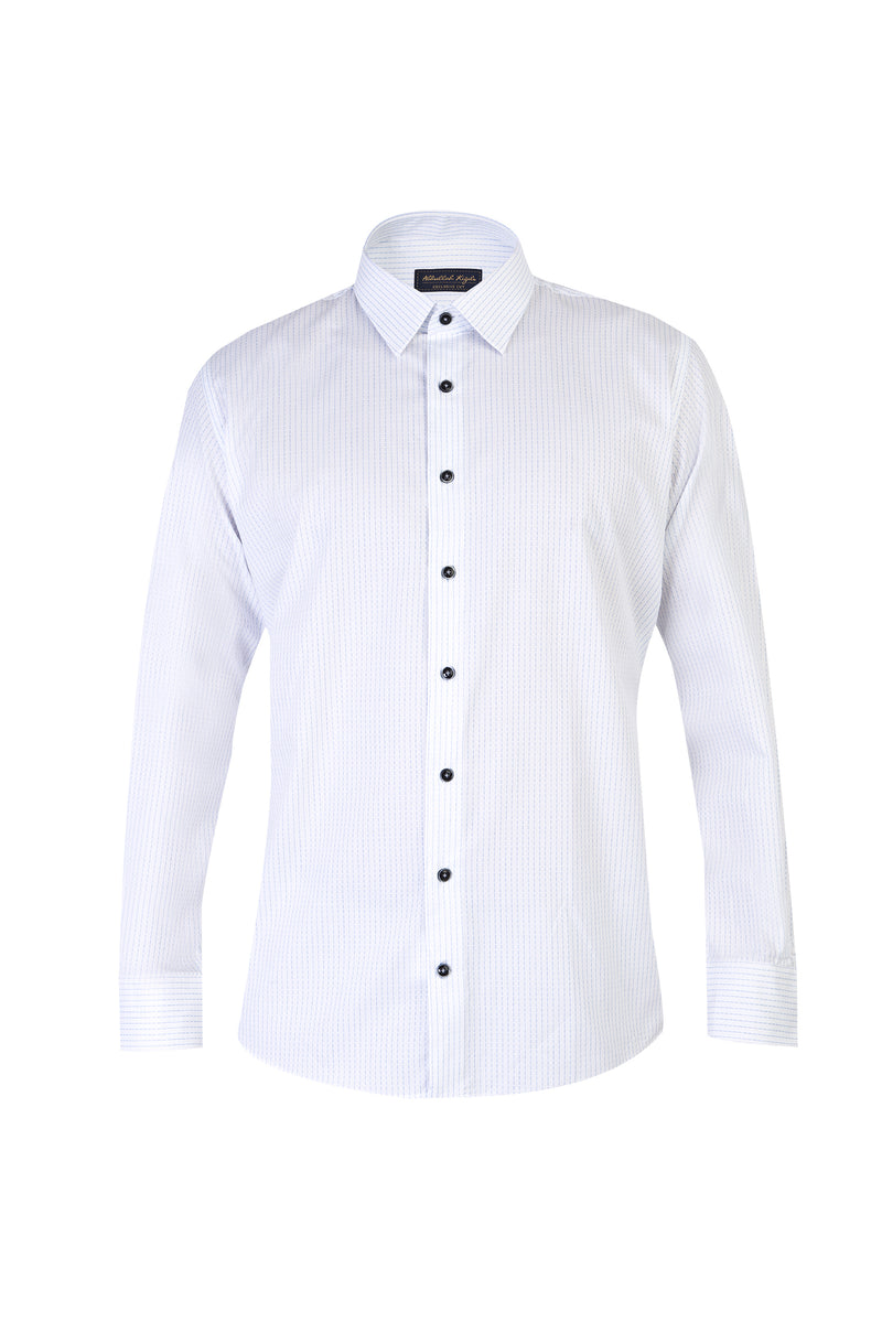 Beyaz Uzun Kol Çizgili Klasik Pamuk Gömlek