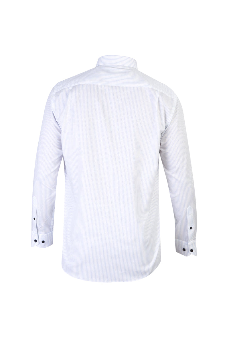 Beyaz Uzun Kol Çizgili Klasik Pamuk Gömlek