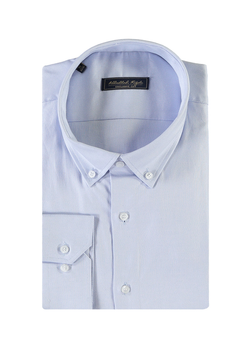 Açık Mavi Uzun Kol Regular Fit Oxford Pamuk Gömlek