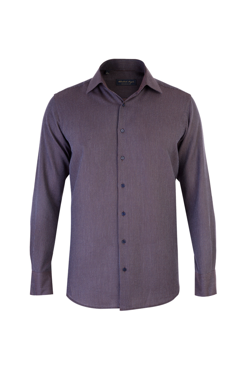 Kahve Uzun Kol Çizgili Pamuk Gömlek