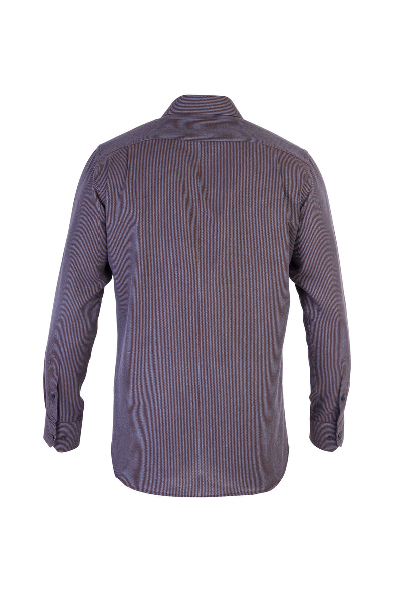 Kahve Uzun Kol Çizgili Pamuk Gömlek