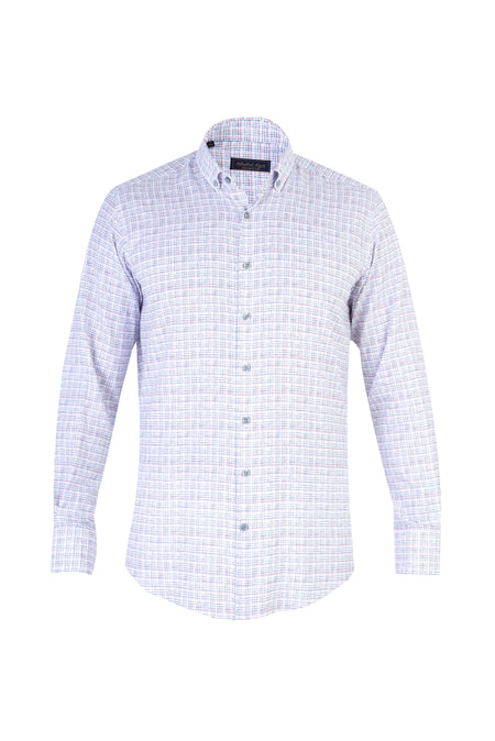 Beyaz Uzun Kol Kareli Pamuk Gömlek