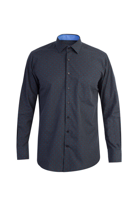 Antrasit Uzun Kol Regular Fit Desenli Pamuk Gömlek