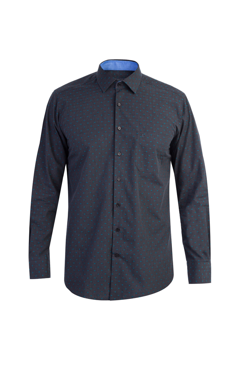 Antrasit Uzun Kol Regular Fit Desenli Pamuk Gömlek