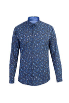 Lacivert Uzun Kol Desenli Slim Fit Dar Kesim Pamuk Gömlek-Abdullah Ki??l?