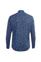 Lacivert Uzun Kol Desenli Slim Fit Dar Kesim Pamuk Gömlek-Abdullah Ki??l?
