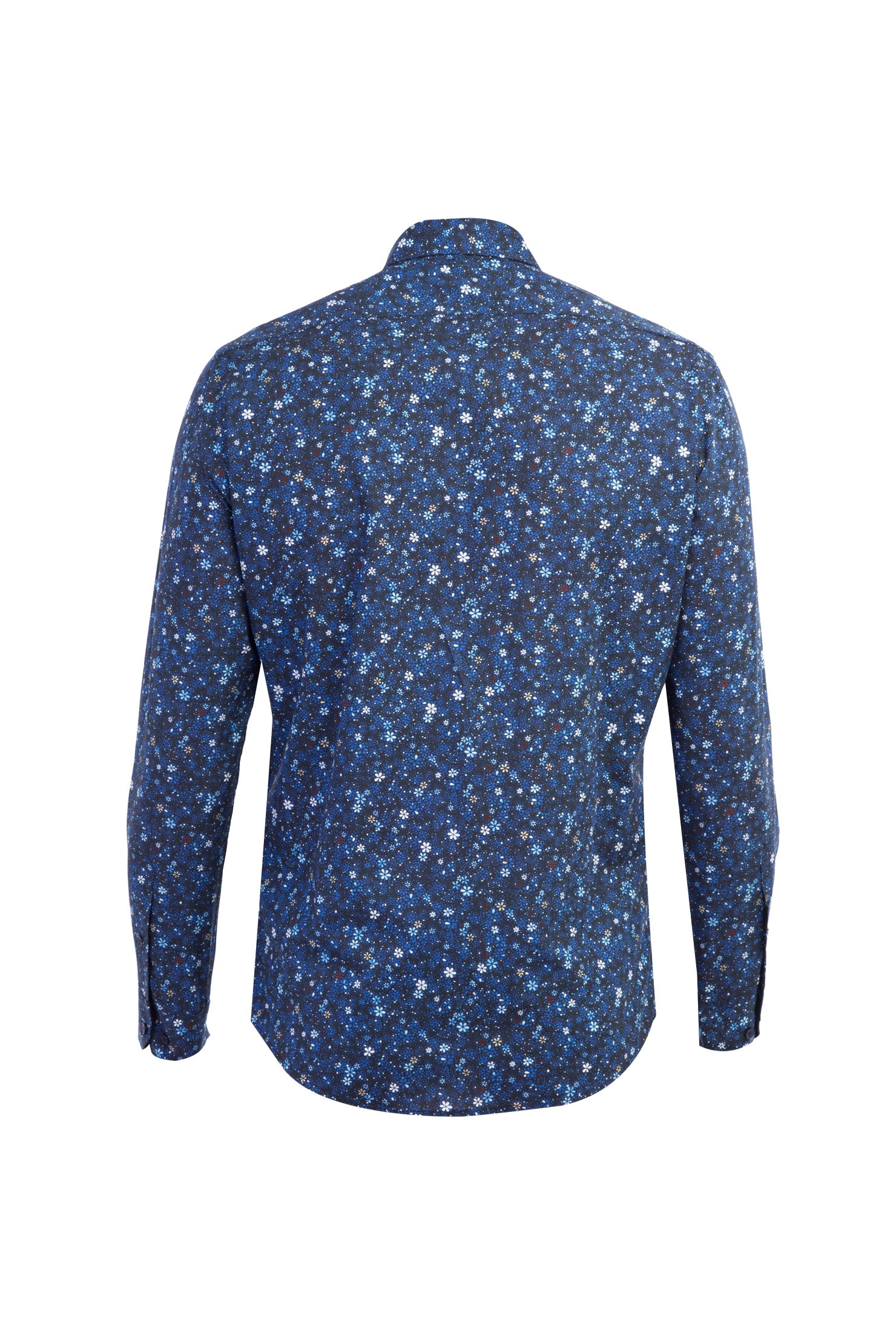 Lacivert Uzun Kol Desenli Slim Fit Dar Kesim Pamuk Gömlek-Abdullah Ki??l?
