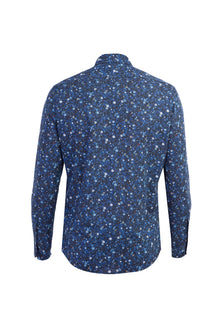 Lacivert Uzun Kol Desenli Slim Fit Dar Kesim Pamuk Gömlek-Abdullah Ki??l?