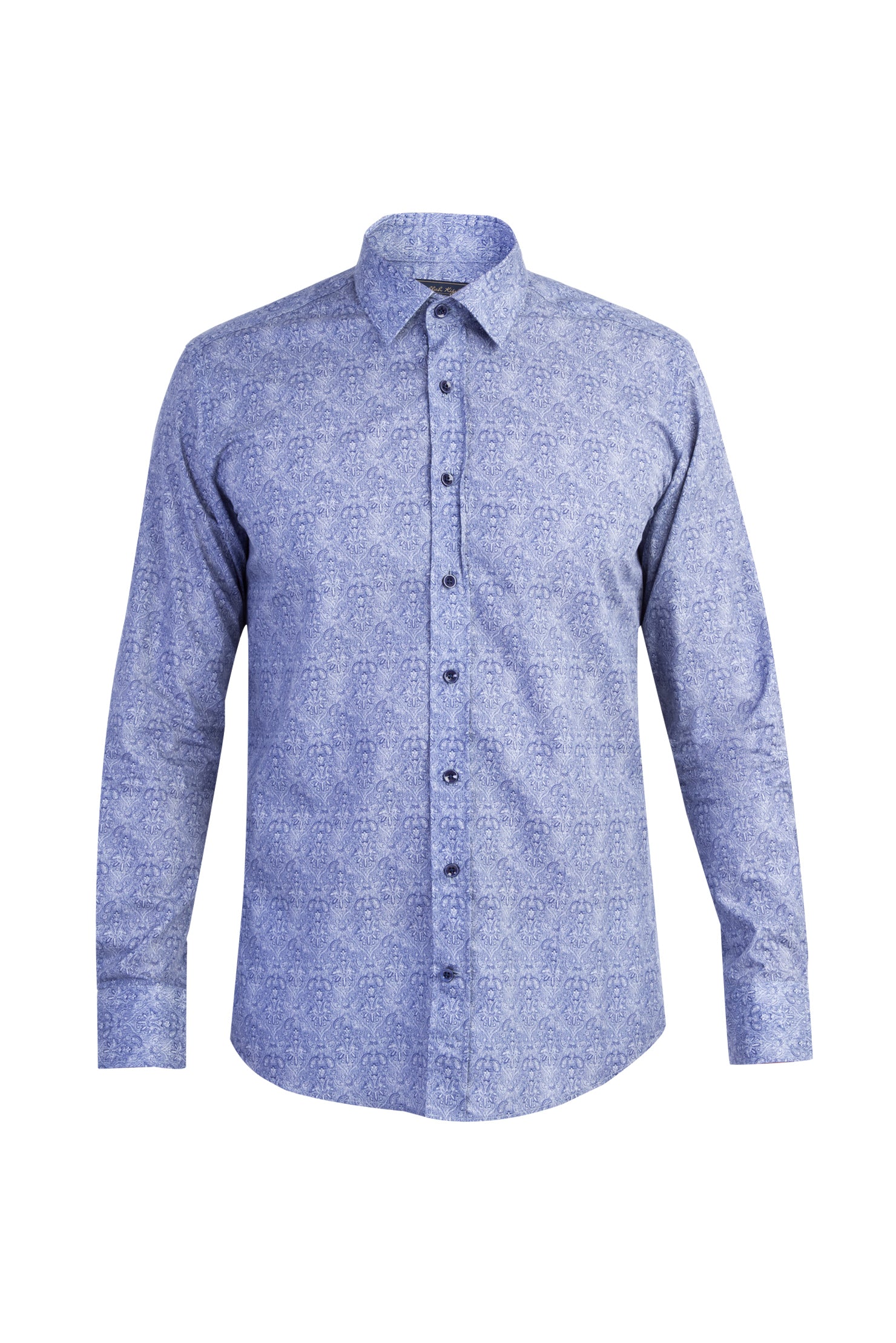 Lacivert Uzun Kol Desenli Slim Fit Dar Kesim Pamuk Gömlek