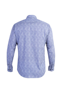 Lacivert Uzun Kol Desenli Slim Fit Dar Kesim Pamuk Gömlek