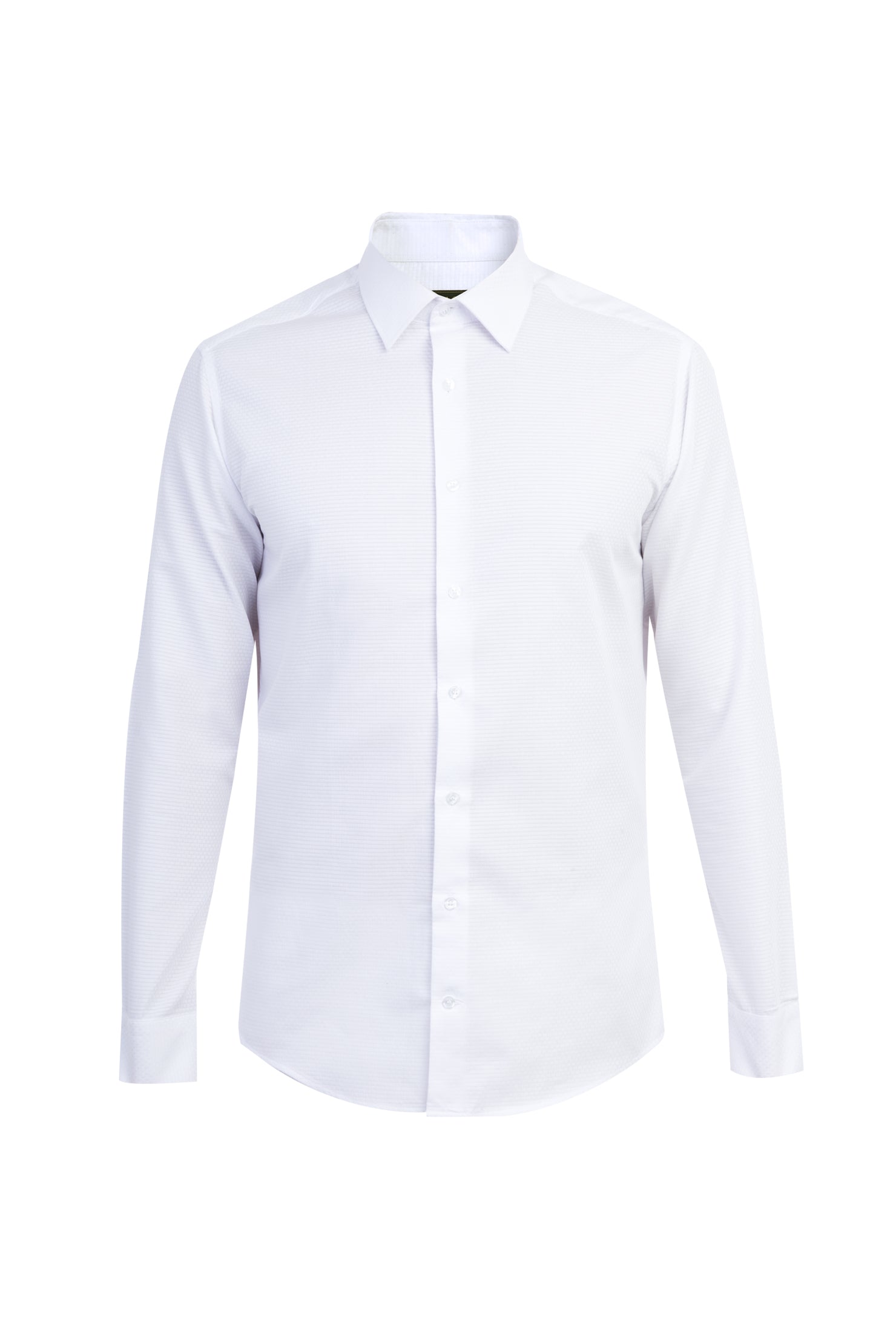 Beyaz Uzun Kol Desenli Slim Fit Dar Kesim Pamuk Gömlek