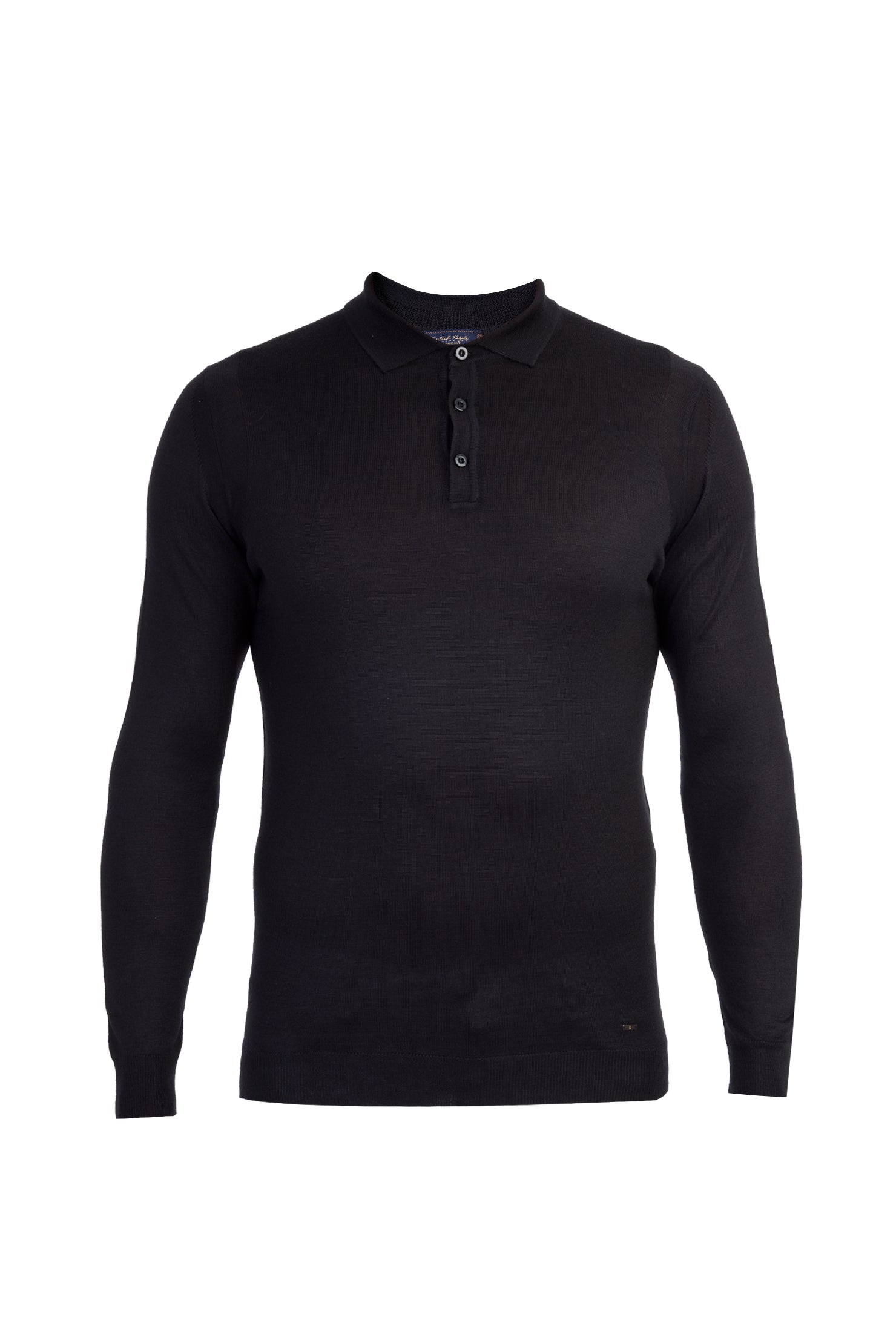 Siyah Polo Yaka Regular Fit Yünlü Triko Kazak