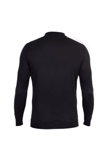 Siyah Polo Yaka Regular Fit Yünlü Triko Kazak