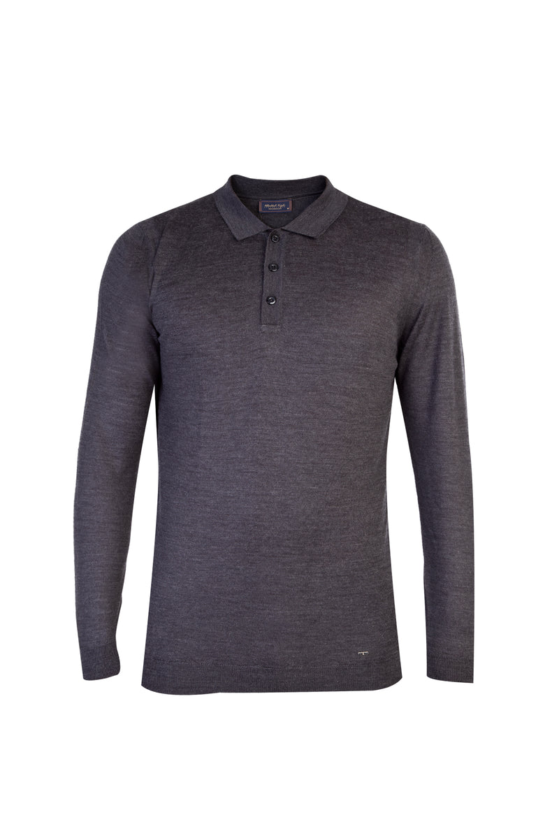 Antrasit Polo Yaka Regular Fit Yünlü Triko Kazak