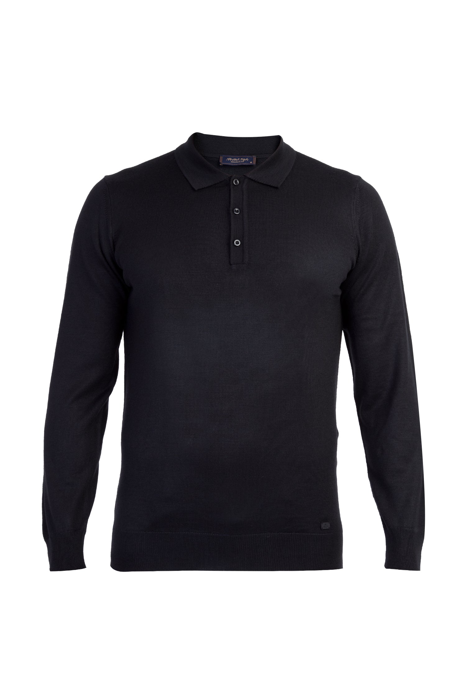 Siyah Polo Yaka Regular Fit Yünlü Triko Kazak
