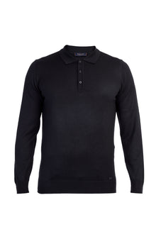 Siyah Polo Yaka Regular Fit Yünlü Triko Kazak