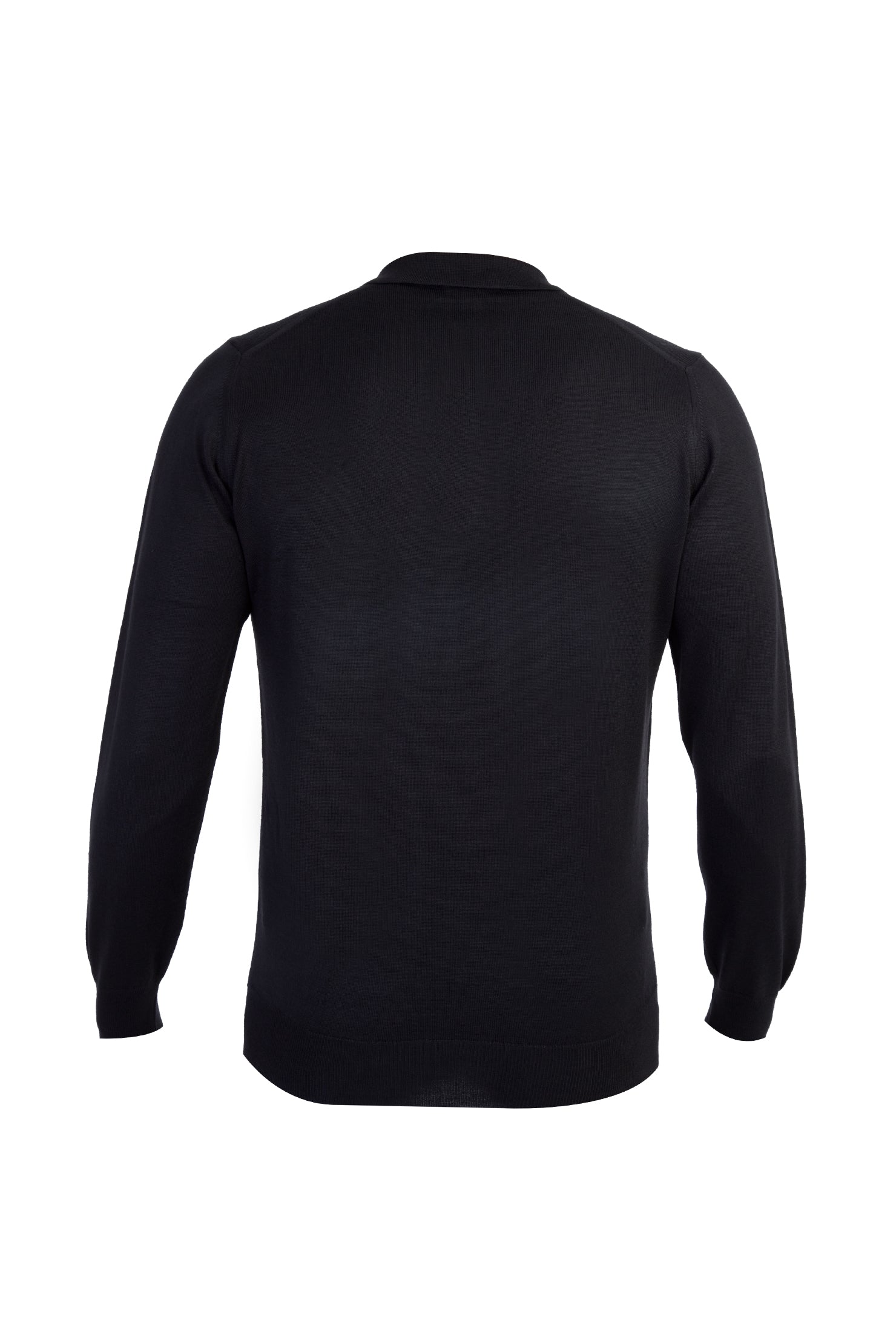 Siyah Polo Yaka Regular Fit Yünlü Triko Kazak