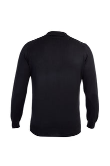 Siyah Polo Yaka Regular Fit Yünlü Triko Kazak