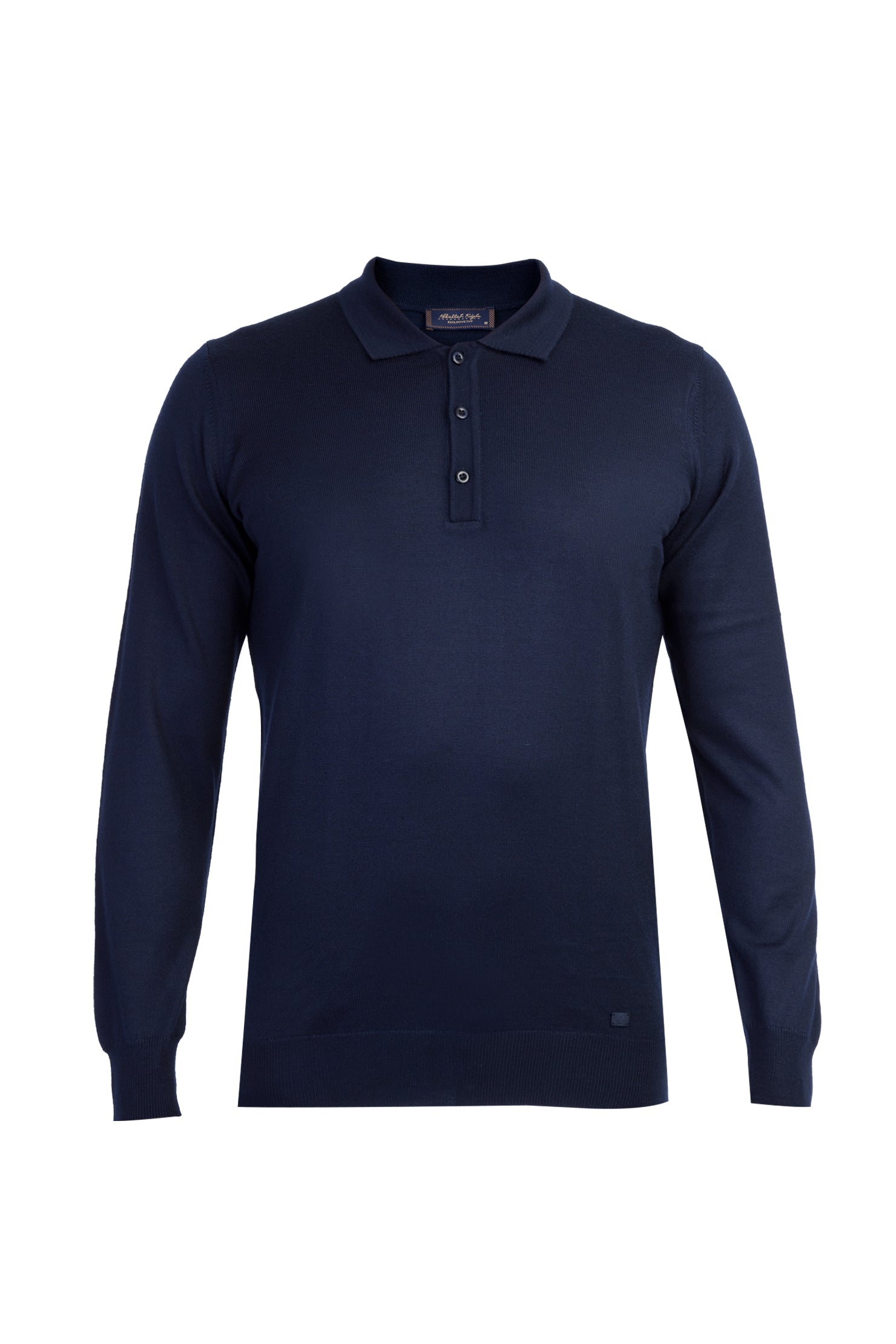 Lacivert Polo Yaka Regular Fit Yünlü Triko Kazak