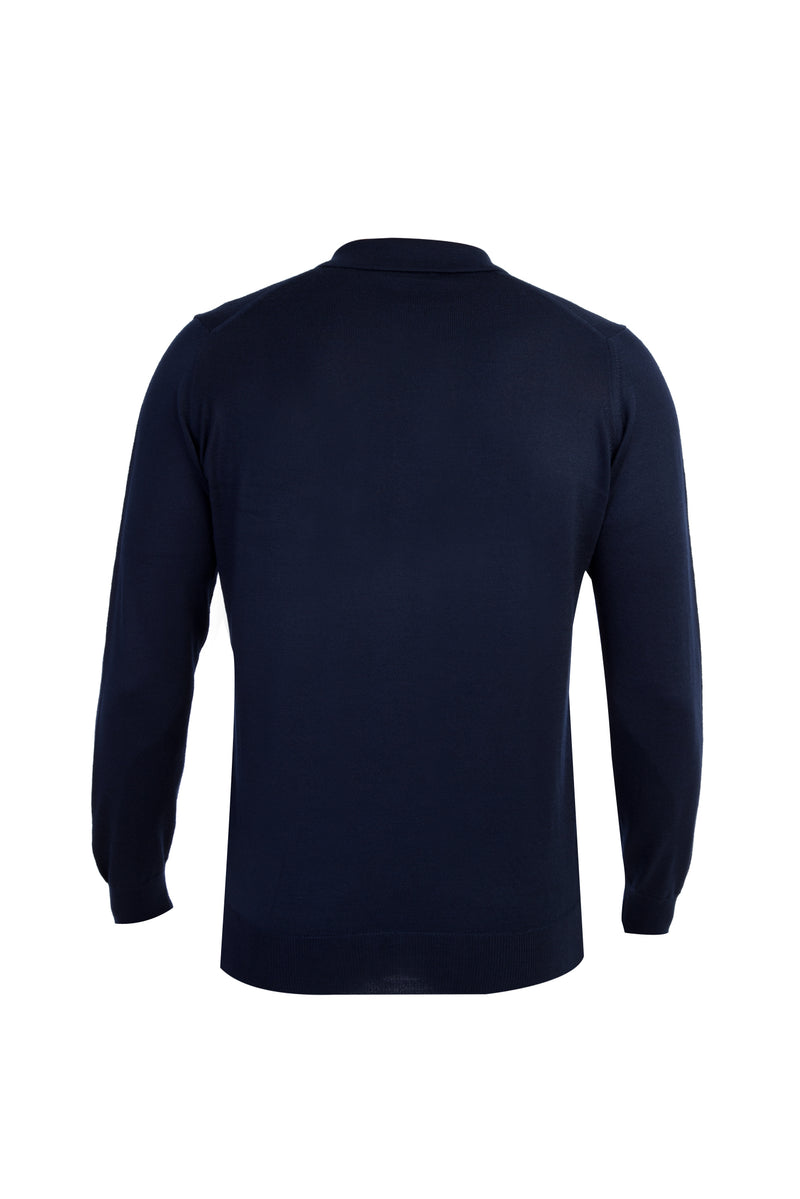 Lacivert Polo Yaka Regular Fit Yünlü Triko Kazak