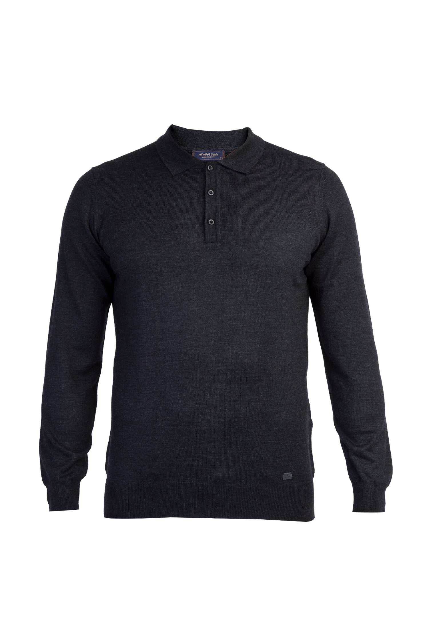 Antrasit Polo Yaka Regular Fit Yünlü Triko Kazak