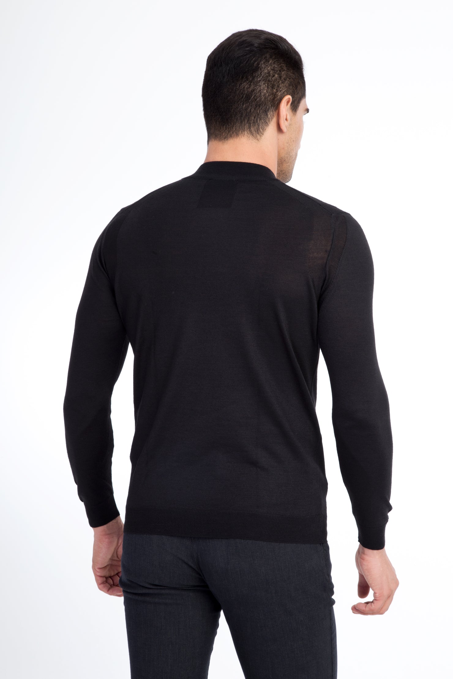 Siyah Yarım Balıkçı Yaka Regular Fit Yünlü Triko Kazak