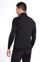 Siyah Balıkçı Yaka Regular Fit Yünlü Triko Kazak