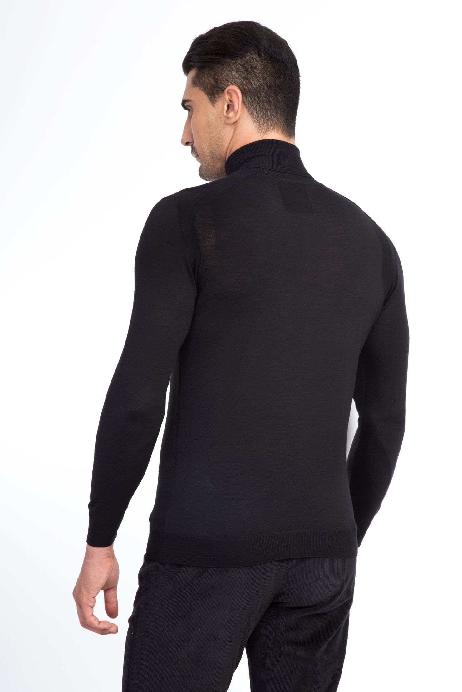 Siyah Balıkçı Yaka Regular Fit Yünlü Triko Kazak