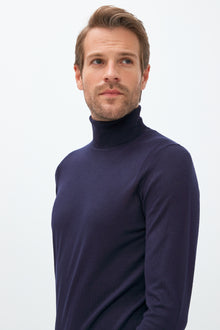Lacivert Balıkçı Yaka Regular Fit Yünlü Triko Kazak