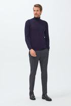 Lacivert Balıkçı Yaka Regular Fit Yünlü Triko Kazak