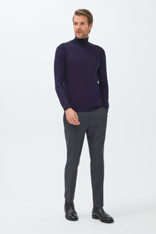 Lacivert Balıkçı Yaka Regular Fit Yünlü Triko Kazak