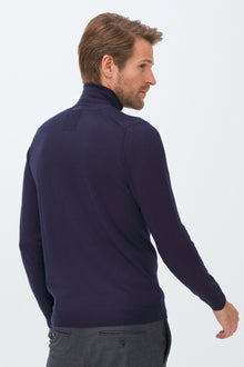 Lacivert Balıkçı Yaka Regular Fit Yünlü Triko Kazak