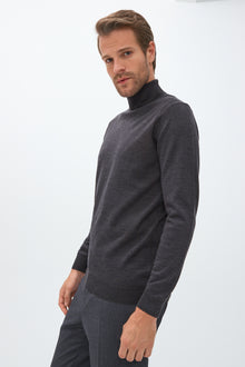 Antrasit Balıkçı Yaka Yünlü Regular Fit Triko Kazak