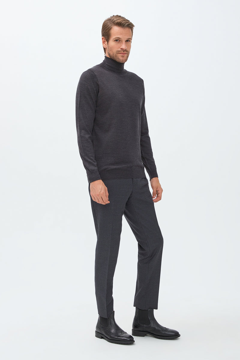 Antrasit Balıkçı Yaka Yünlü Regular Fit Triko Kazak