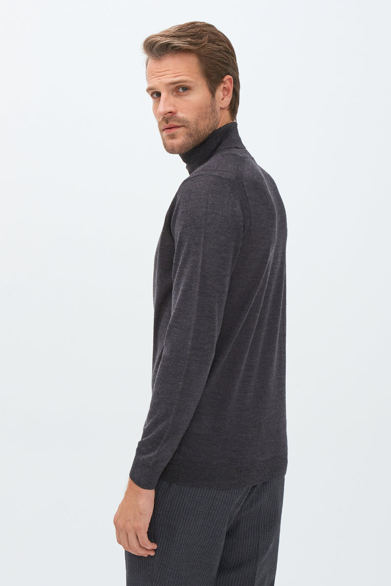 Antrasit Balıkçı Yaka Yünlü Regular Fit Triko Kazak