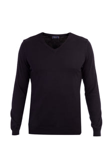 Siyah V Yaka Regular Fit Pamuk Triko Kazak