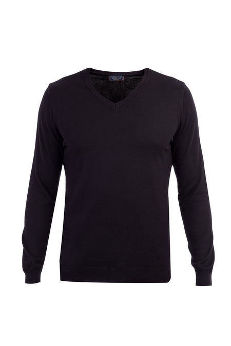 Siyah V Yaka Regular Fit Pamuk Triko Kazak