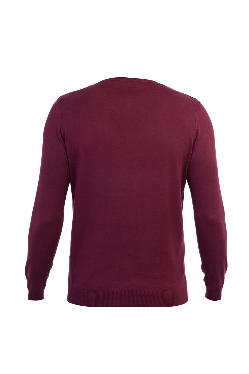 Bordo V Yaka Regular Fit Pamuk Triko Kazak